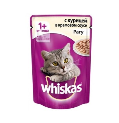 Whiskas для кошек рагу с курицей в кремовом соусе 85 гр.